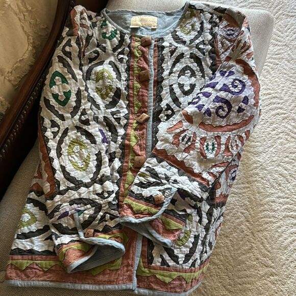 Vintage Territory Ahead Quilted Applique Boho Artsy Jacket Womens Med - Picture 11 of 17